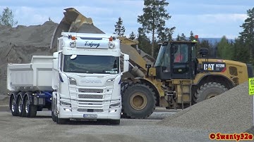 4K| CAT 972M XE Loading Scania R500 & R540 Dump Trucks And Moving Gravel