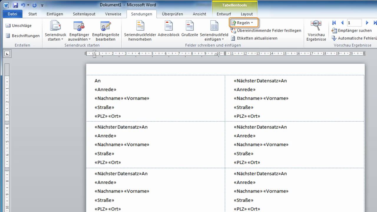 Etikettendruck in Word 2010 - YouTube