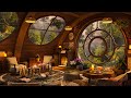  cozy hobbit jazz at coffee house  rainy jazz at dreamy forest with fireplace for relax work