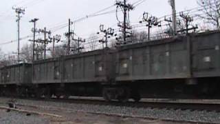 CSX Q438 heads eastbound through Newark with tons of power.
