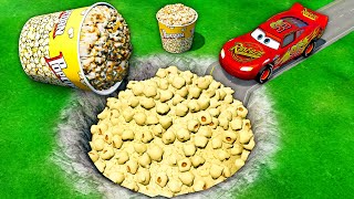 Mega Popcorn Bucket Pit Vs McQueen & Pixar cars! BeamNG. drive!