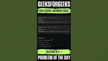 Coin Change (Minimum Coins) | GeeksForGeeks POTD💚🖤 | Solution in Description🔗 #coding #gfg #potd