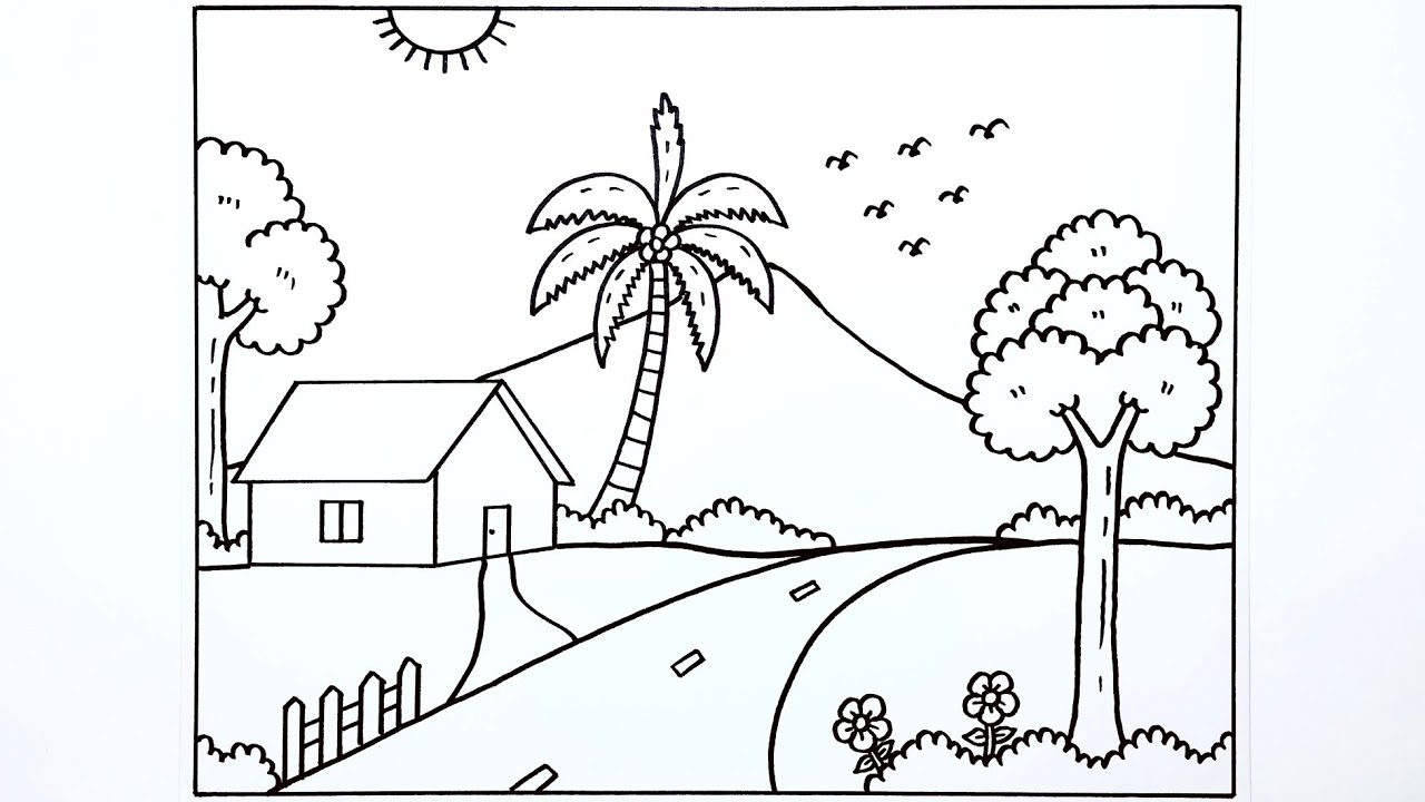 Cara menggambar pemandangan gunung yang mudah