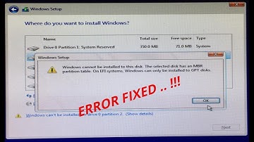 Windows cannot be installed to this disk, the selected disk has an MBR partition.. Quick Fix..