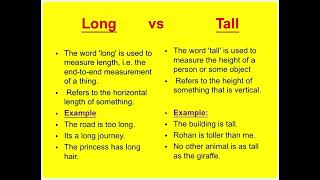 Difference between “Long” and “tall”