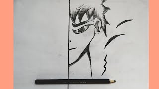 رسم انمي || تعليم رسم نصف وجه ولد انمي سهل وبسيط || رسم انمي ناروتو || رسم انمي كاكاشي