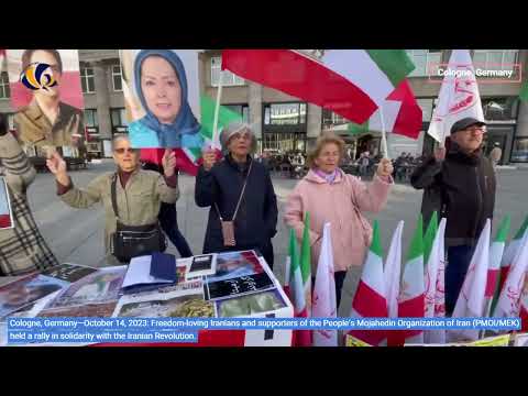 Cologne—October 14, 2023: MEK supporters held a rally in solidarity with the Iranian Revolution.