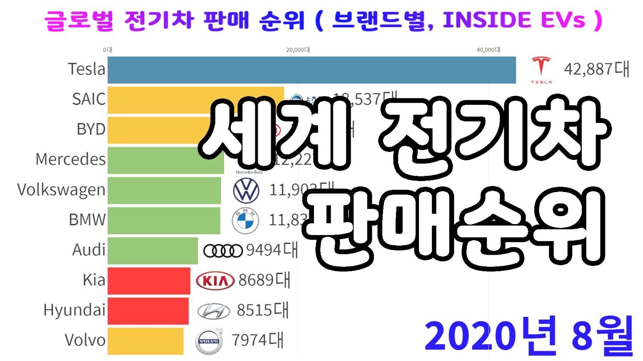 세계 전기차 판매순위 ( 2018년 1월 ~ 2020년 8월 )