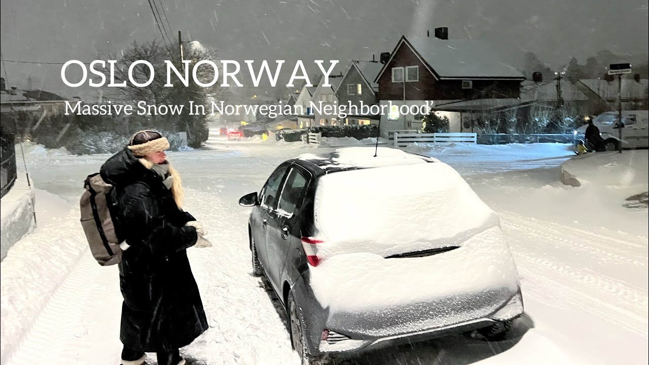 OSLO NORWAY, Massive Snow In Norwegian neighborhood❄🇳🇴 Virtual Walking Tour! 4K/60ftp