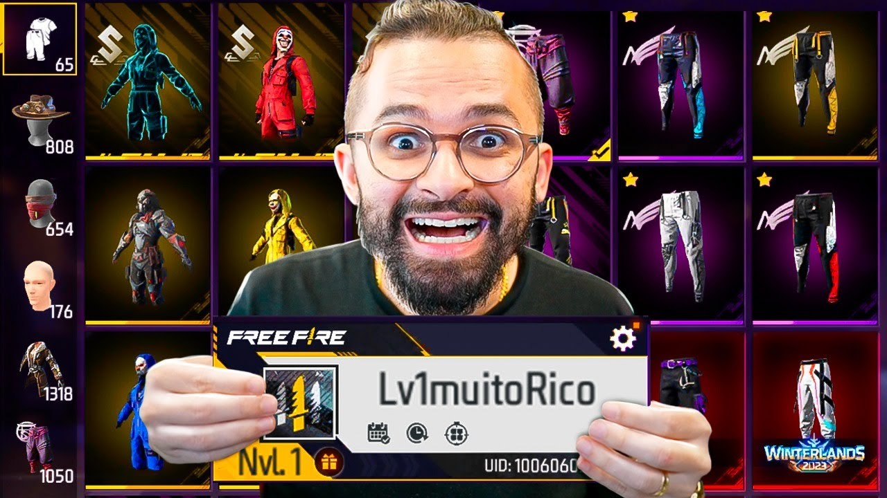 CONTA NÍVEL 1 COM TODOS ITENS RAROS DO FREE FIRE