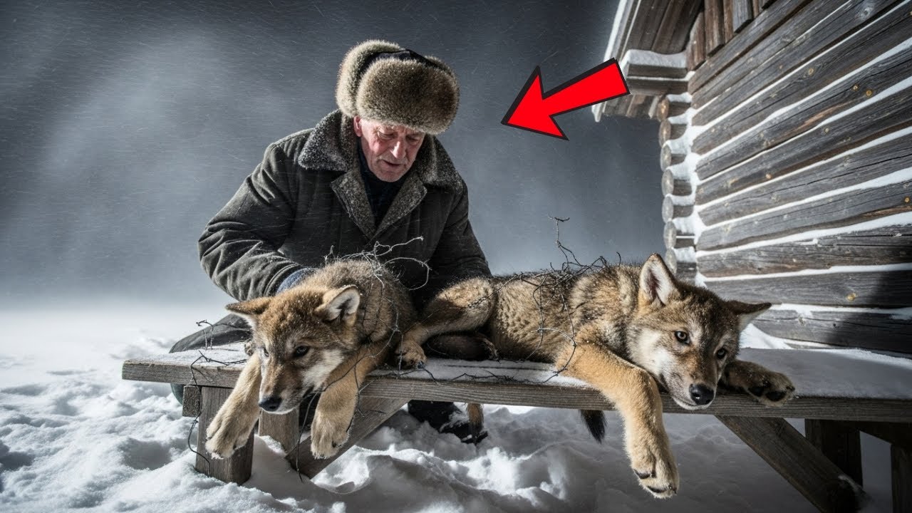 Старик нашёл двух замёрзших волчат — а на следующее утро его избу окружила полиция!