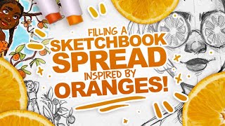🍊 ORANGE CHARACTER DESIGN! 🍊 Filling a Spread in My Sketchbook