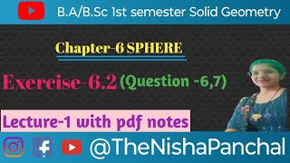 B.A. /B.Sc. 1st semester Solid Geometry Chapter-6 (Sphere)Ex 6.2 (Question no 6-7) #mathematics