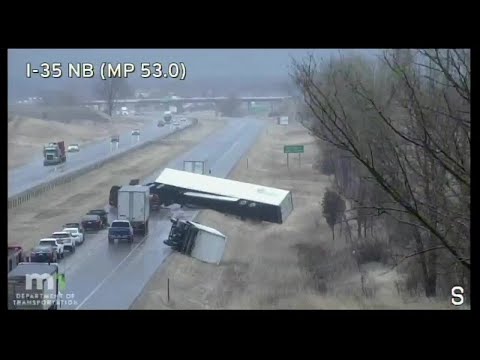 VIDEO: At Least 5 Semis Tip Over On Interstate South Of Faribault Amid Storm Conditions