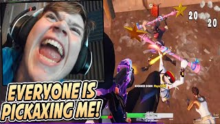 Mongraal Almost BREAKS His Mic After Everyone Starts PICKAXING Him At His Drop Spot! - Fortnite