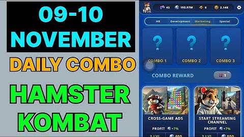 HAMSTER KOMBAT GAMEDEV DAILY COMBO | HAMSTER KOMBAT DAILY COMBO | 09 NOVEMBER HAMSTER DAILY COMBO