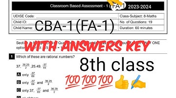 8th class CBA-1( FA-1) Mathematics question paper with answers key 2023-2024 💯👍👍💯👍