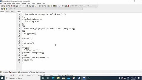 LEX program to check valid email.