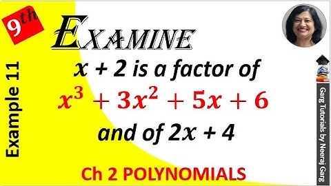 Examine whether x+2 is a factor of x cube + 3 x square + 5 x + 6 and of 2x + 4 | Polynomial Class 9