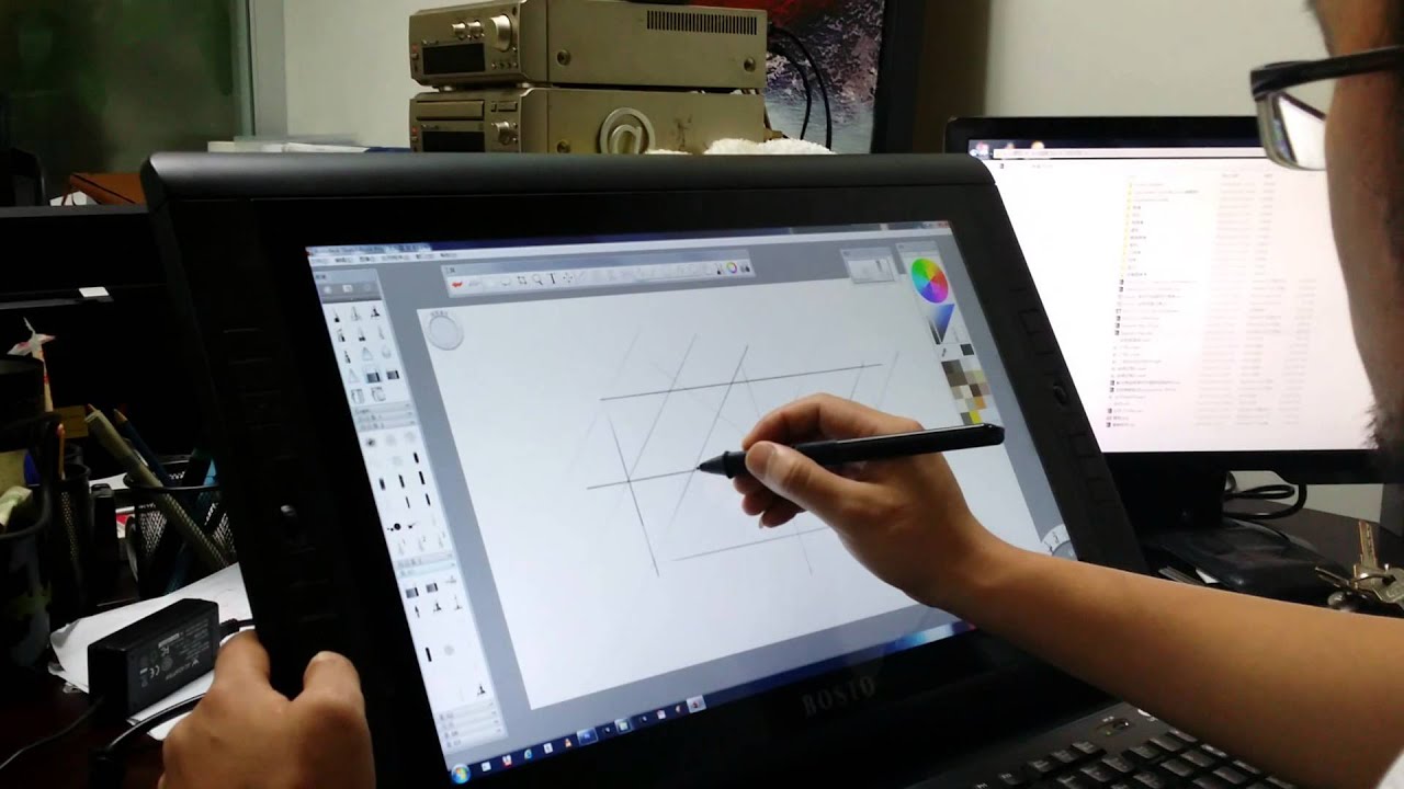 A professional graphics tablet (screen for drawing) 22HDX at work