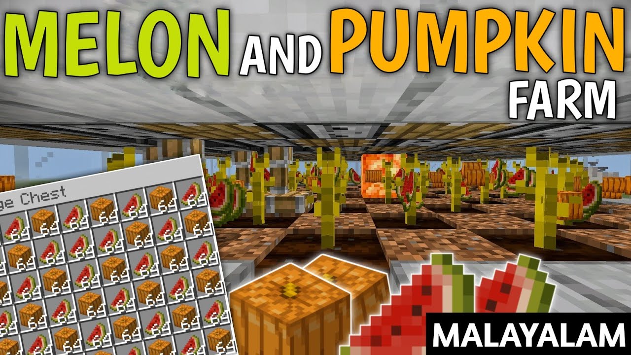 Automatic MELON and PUMPKIN FARM Tutorial (Malayalam) Minecraft Bedrock