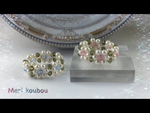 🌼パールとスワロフスキーで作るフラワーリング/Flower ring made of pearls and Swarovski