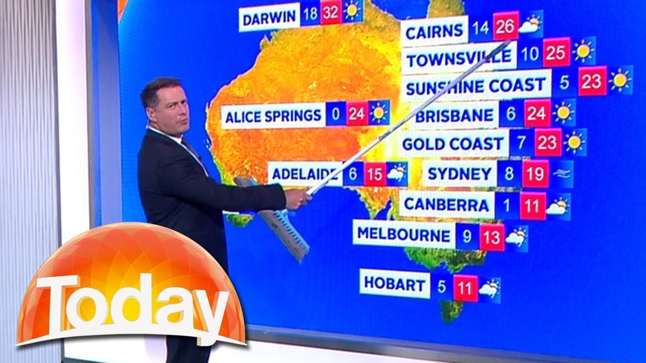 Karl uses broom to do the weather report YouTube
