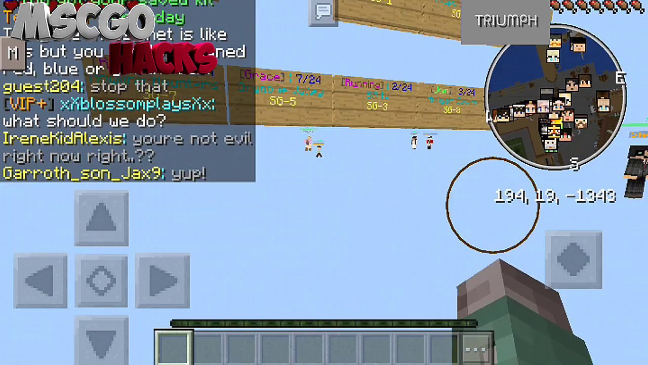 HACKING IN  LBSG SURVIVAL GAMES!!!! MCPE - TRIUMPH CLIENT