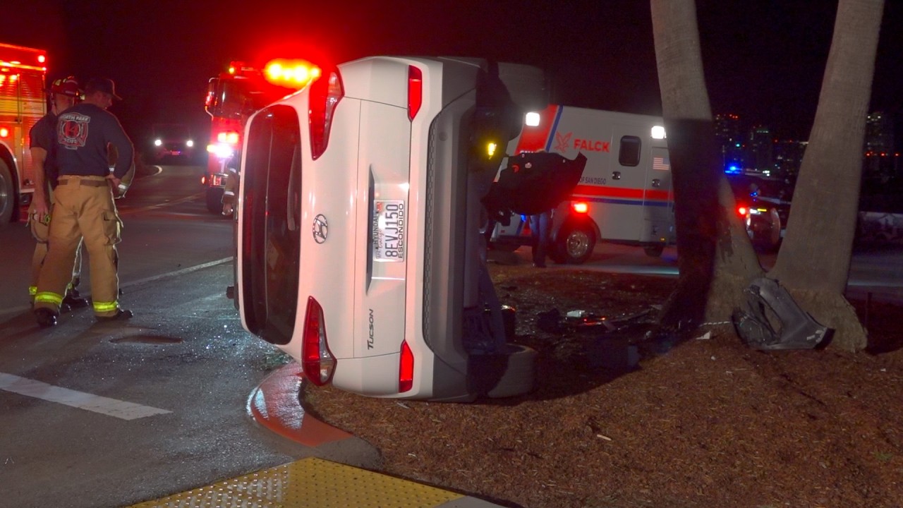 Driver Extricated After Crashing Into Tree Near Balboa Park - YouTube