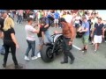 Funny Motorcycle Harley V-Rod Crash! - Euro Muscle Man Attempts to Save Face In Front of Audience