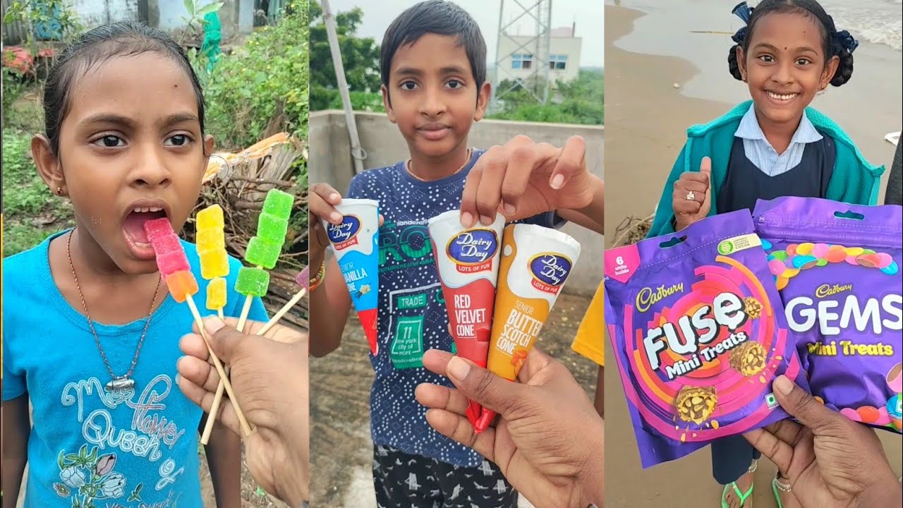 Chocobar ice prank kinder Joy vanilla ice cream water melon ice gems candy 