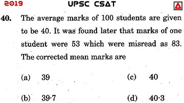 The Average Marks Of 100 Students Are Given To Be 40. It Was Found Later That Marks Of One Student