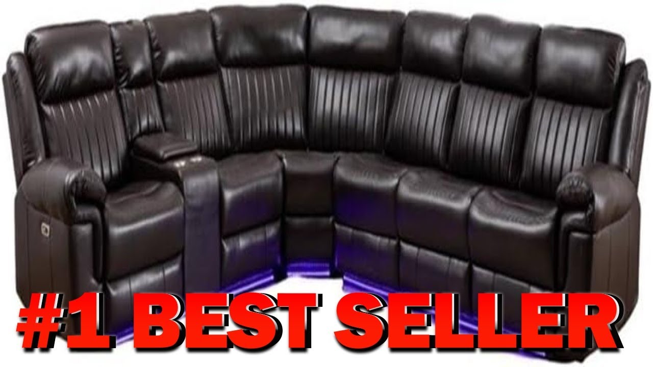 Kingway Furniture Paleremo Faux Leather Sectional with LED USB Speaker Wireless Charger - B0D3VBM7S6