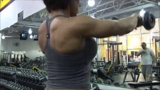 Muscle Building   Beautiful Fitness girl with huge boobs flexing her muscles youtube original