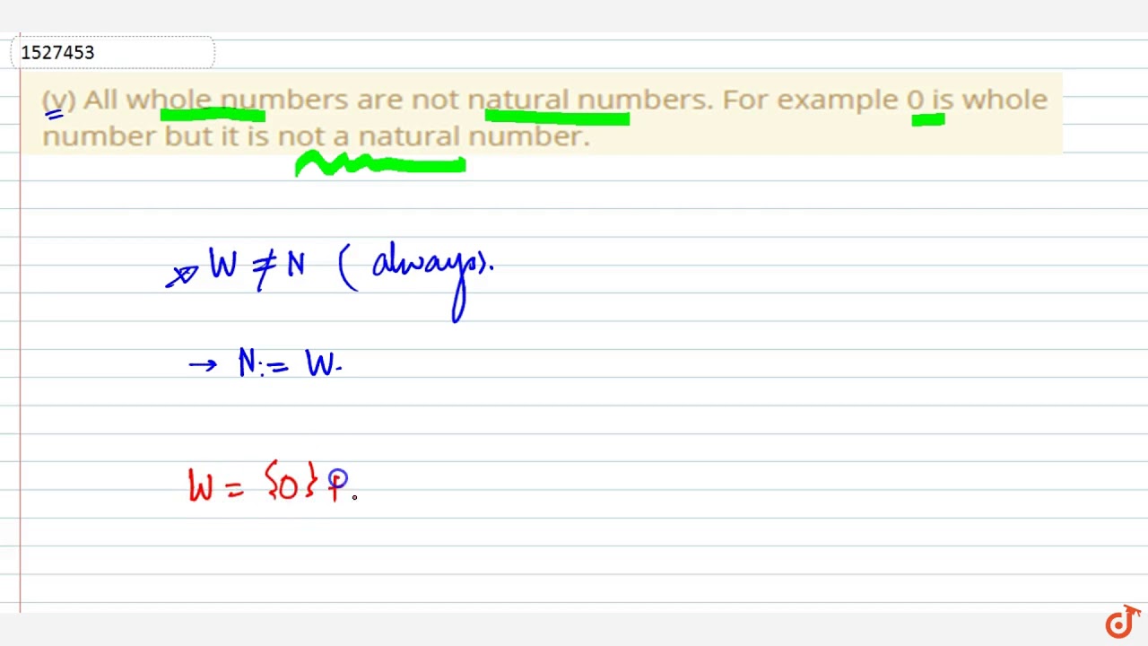 V All Whole Numbers Are Not Natural Numbers For Example 0 Is Whole Number But It Is Not A Natural 