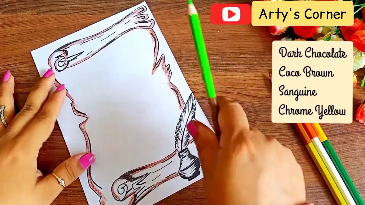 Ribbon drawing front page decoration idea | How to draw Flower border  drawing on paper - YouTube