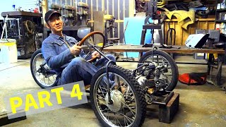 PART4 カブのパーツを使ってトライクを作ろう！【DIY　make a car Honda Super Cub】フレームの補強・エンジンの位置決め・ハンドルの機構完成！