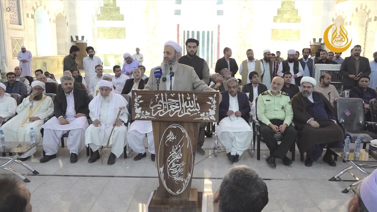 سخنرانی مولانا عبدالحمید در جلسۀ دلجویی از خانواده‌ شهدای جمعه خونین با حضور مسئولان ارشد استانی