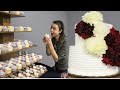 Flower Wedding Cake and Cupcakes with Whipped Cream