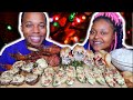 SURF &amp; TURF MUKBANG 먹방 LAMB CHOPS + LOBSTER TAILS + STFFED JALAPENOS + STUFFED MUSHROOMS EATING SHOW