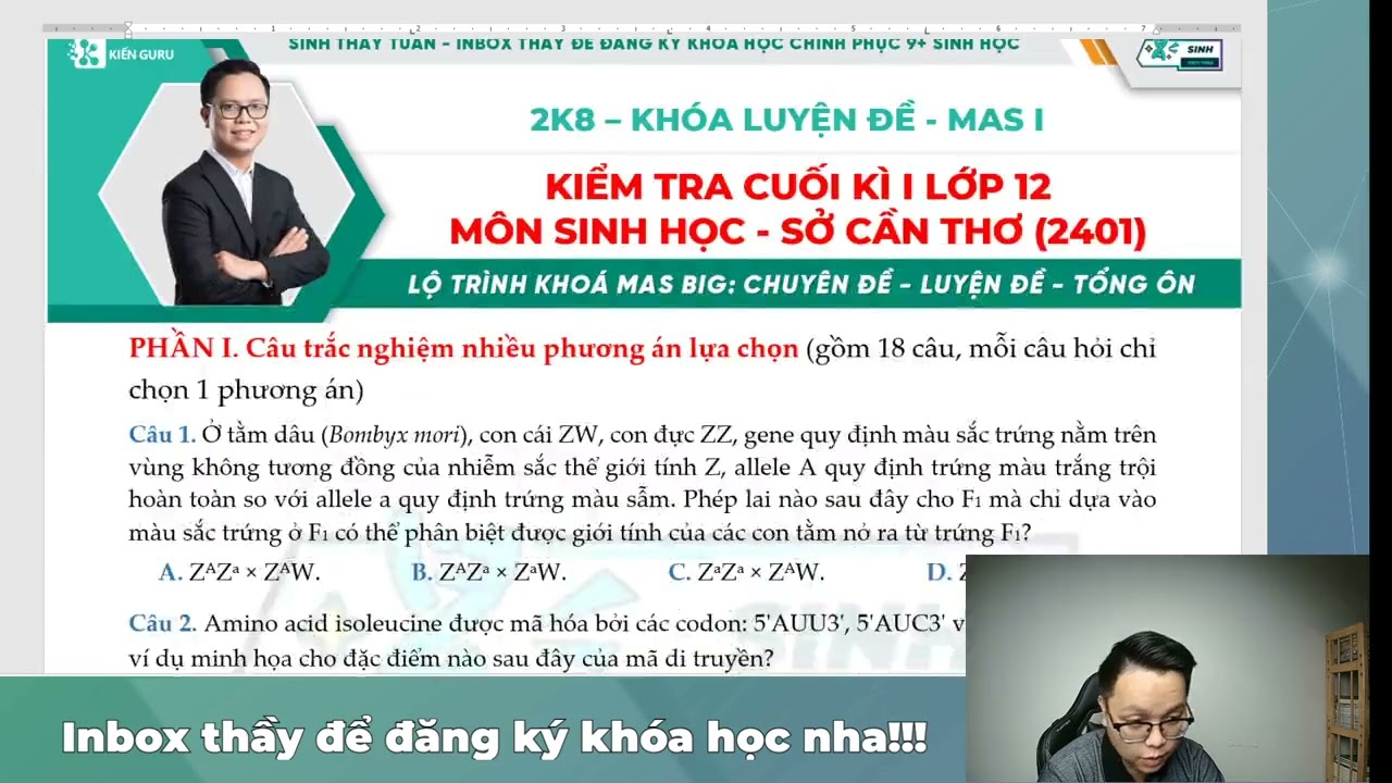 GIẢI ĐỀ THI CUỐI HỌC KÌ I MÔN SINH HỌC - SỞ CẦN THƠ