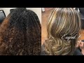 Natural Hair Chunky Highlights Blowdry and Flatiron