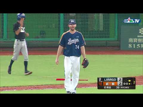 09/14 Lamigo vs 統一 三局下，吳桀睿延續攻勢，左外野的落地安打，帶有一分打點，統一追平比分
