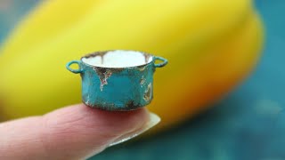 DIY Miniature metal and enamel pot for dolls | Dollhouse kitchen | Dollhouse miniatures