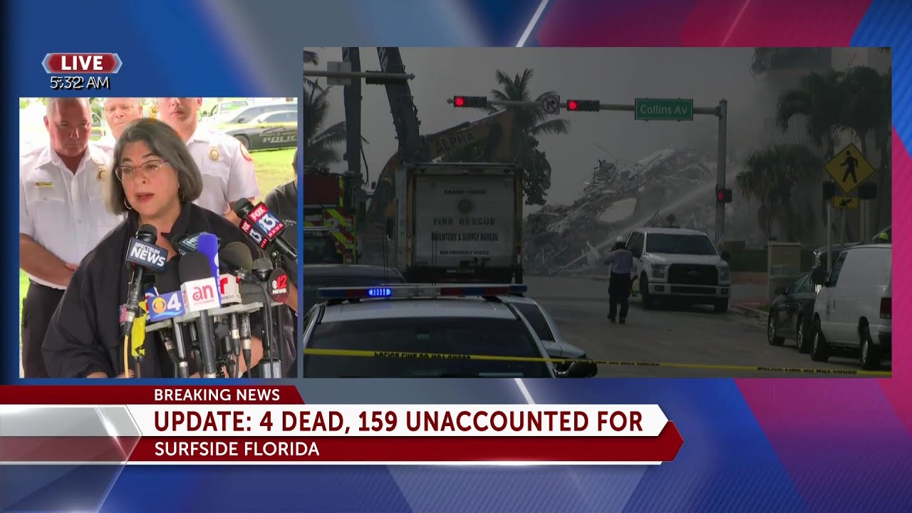 Toll in Florida collapse rises to 4; 159 remain missing - YouTube
