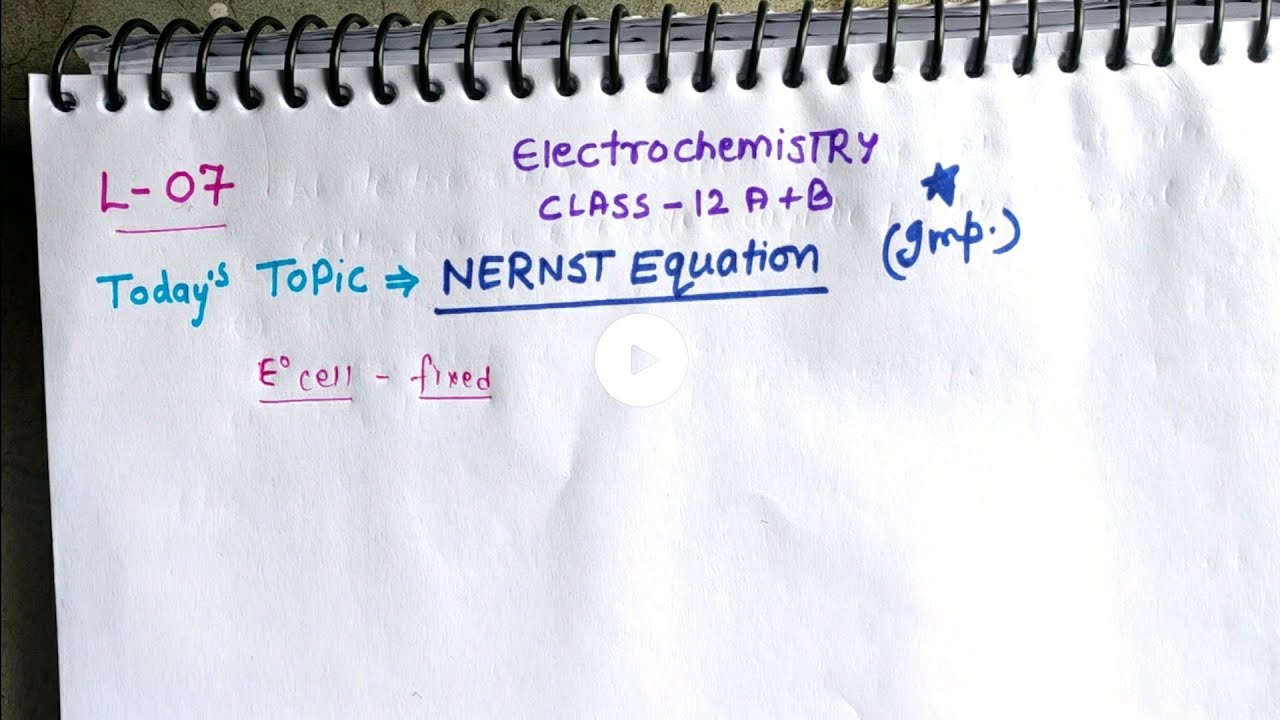 Nernst Equation Class 12 Chemistry YouTube