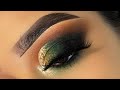 Dramatic Green glitter cutcrease using Morphe x Jeffree Star Artistry eyeshadow palette