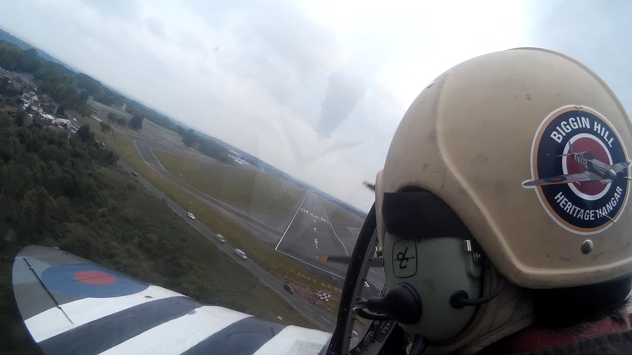 Biggin Hill Heritage Hanger Fly A Spifire experience T-9 MJ627 G-BMSB cockpit view landing and taxi
