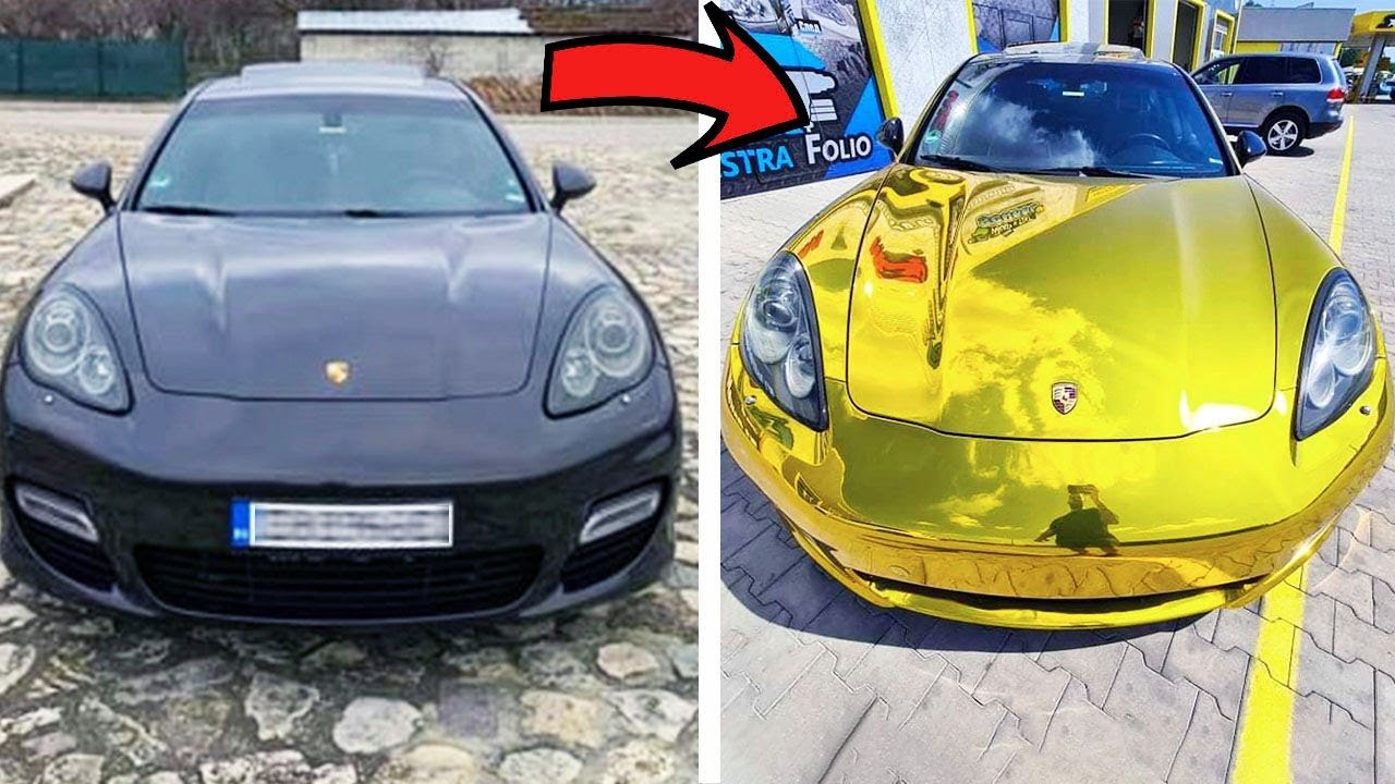 Porsche Panamera Gold Chrome изцяло облепена с фолио златен хром  / Златиста Порше Панамера