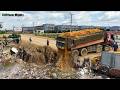 Filling Up The Land huge, Bulldozer KOMATSU D31P, Dump Truck 25ton unloading